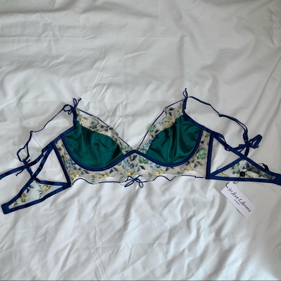 For Love And Lemons Wrap Ikat Embroidered Bralette Jade XL NEW - Picture 4 of 7